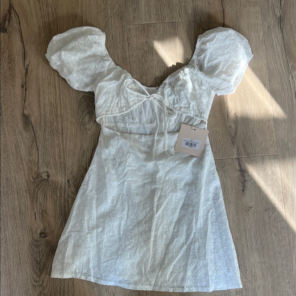 Kittenish White Eyelet Mini Dress
